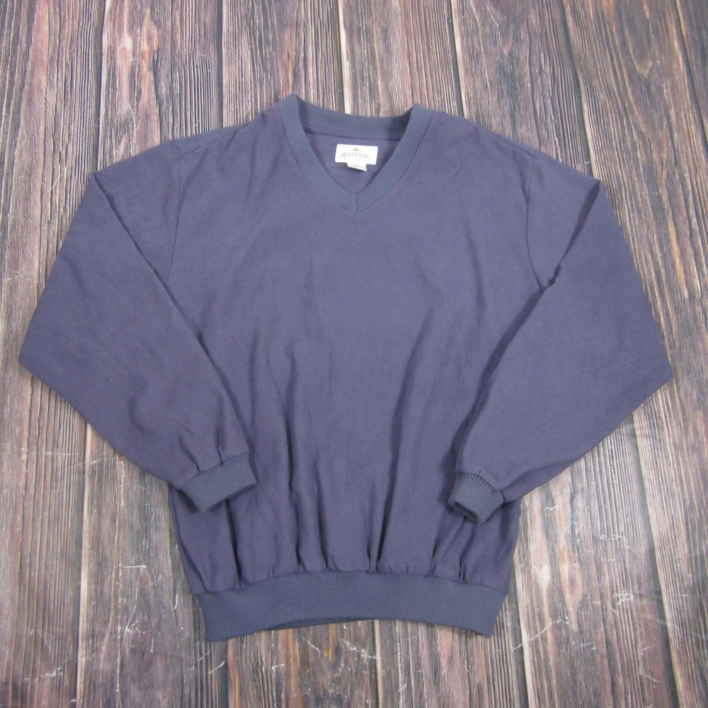 Antigua Jacket Womens XL Blue Pullover Fleece V-Neck Elastic Waist‎ Sweater